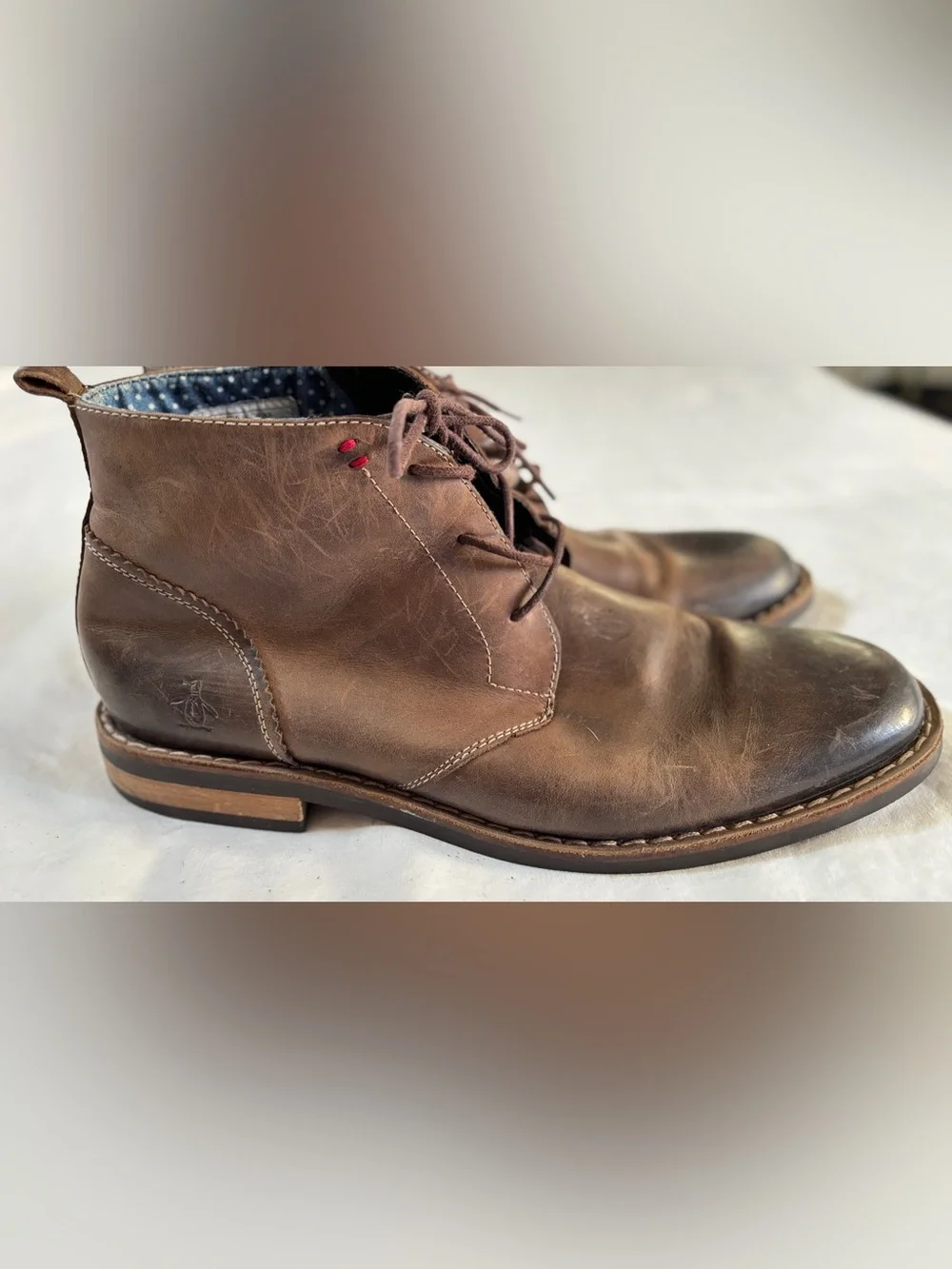 Original Penguin Men’s Brown Leather Chukka Boots Size 12 EU 46 Lace Up